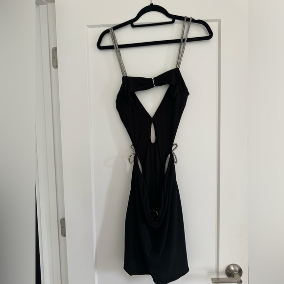 House of CB- VALERIE- Black Crystal Trim Cutout Mini Dress - Picture 2 of 4